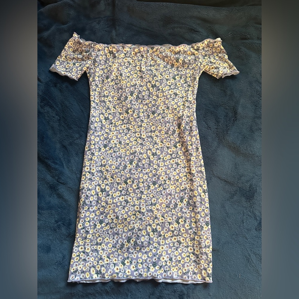 SHEIN Off The Shoulder Blue Floral Print Dress Size Small